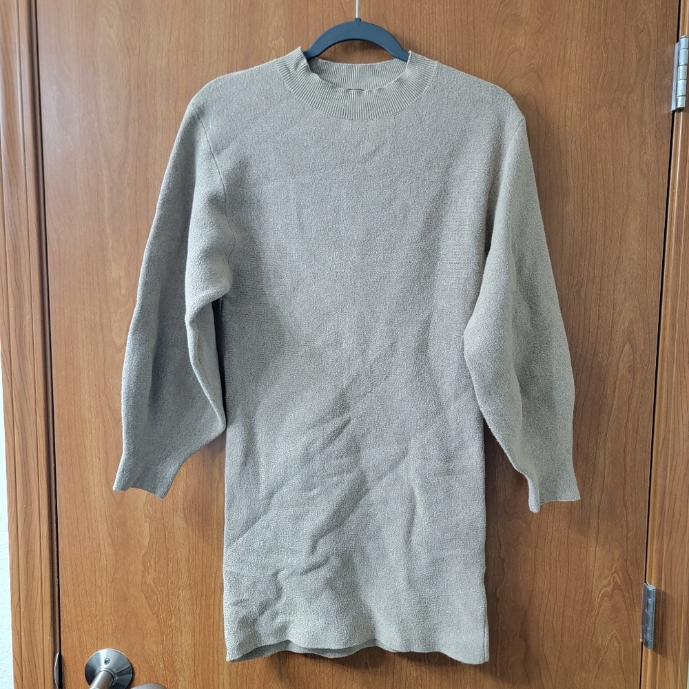 Lucca Long Sleeve Mock Neck Sweater Dress Beige Size XS